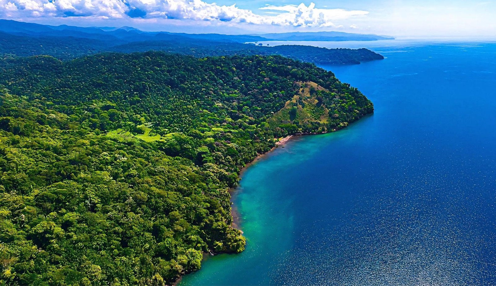 Vista aérea de la costa y bosque tropical de la Península de Osa, Costa Rica